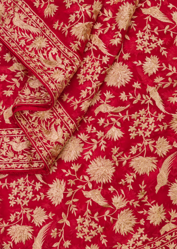 Red Georgette Dupatta with Parsi Work