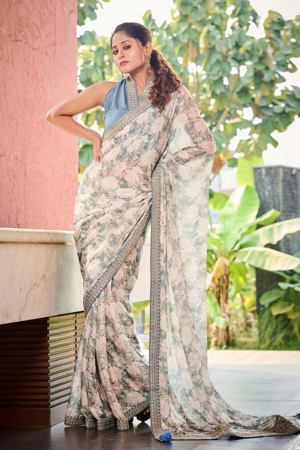 Multi Color Chinon  Chiffon Saree