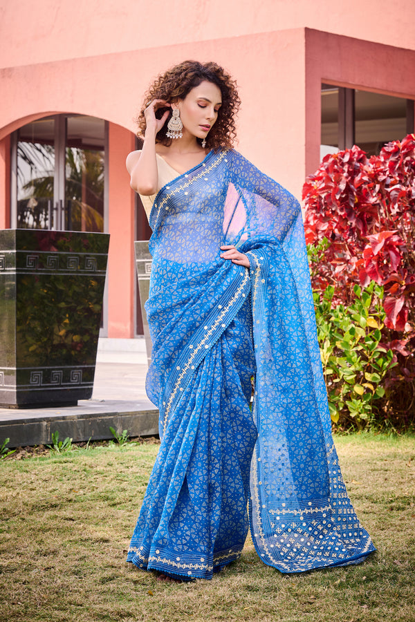 Indigo Blue Organza Saree