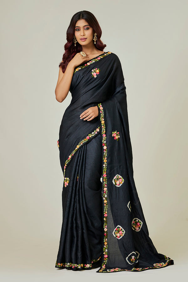 Black Tussar Saree with Clamp Dye