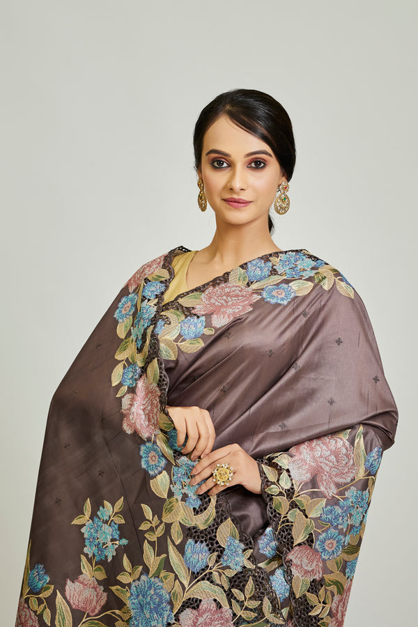 Brown Semi Tussar Saree