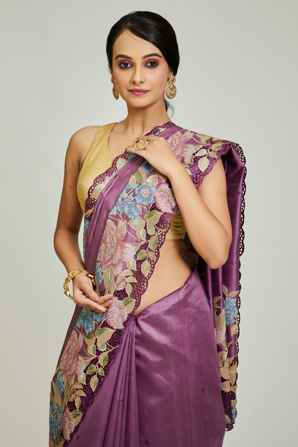 Grape Color Semi Tussar Saree