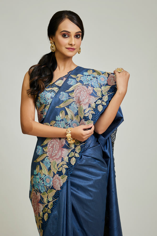 Blue Tussar Saree