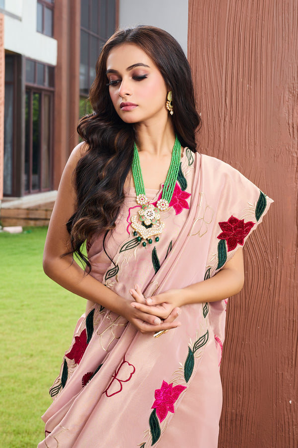 Pink Tissue Patchwork Saree