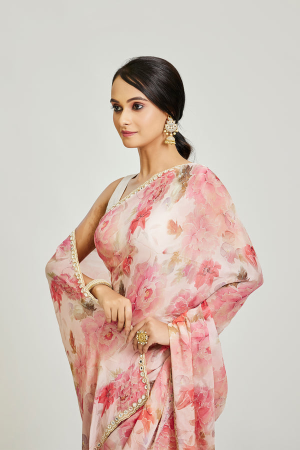 Pink Chinnon Saree