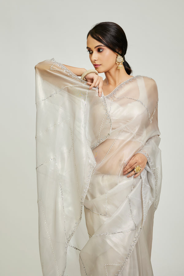 White Raina Silk Saree