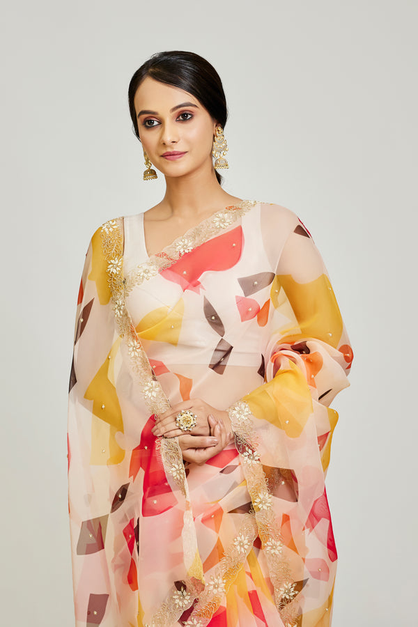 Multicolor Organza Saree