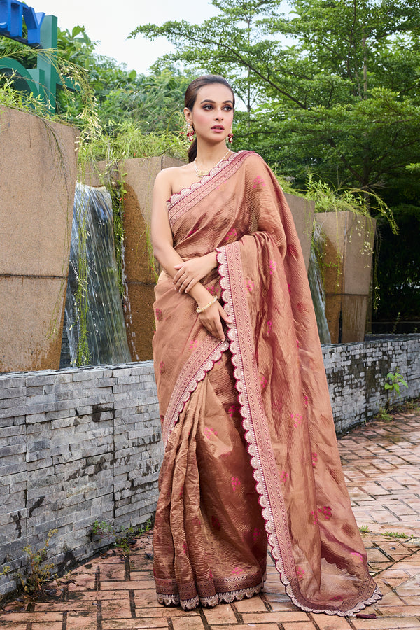 Light Brown Crushed Tissue Saree