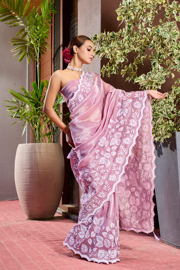 Pink Tissue Applique Saree