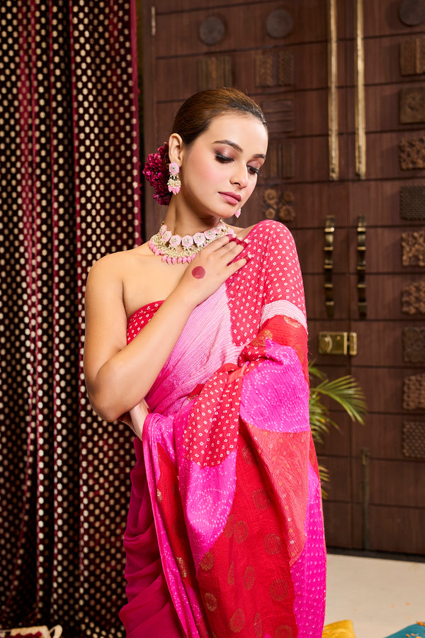 Pink Patchwork Pure Munga Silk Saree