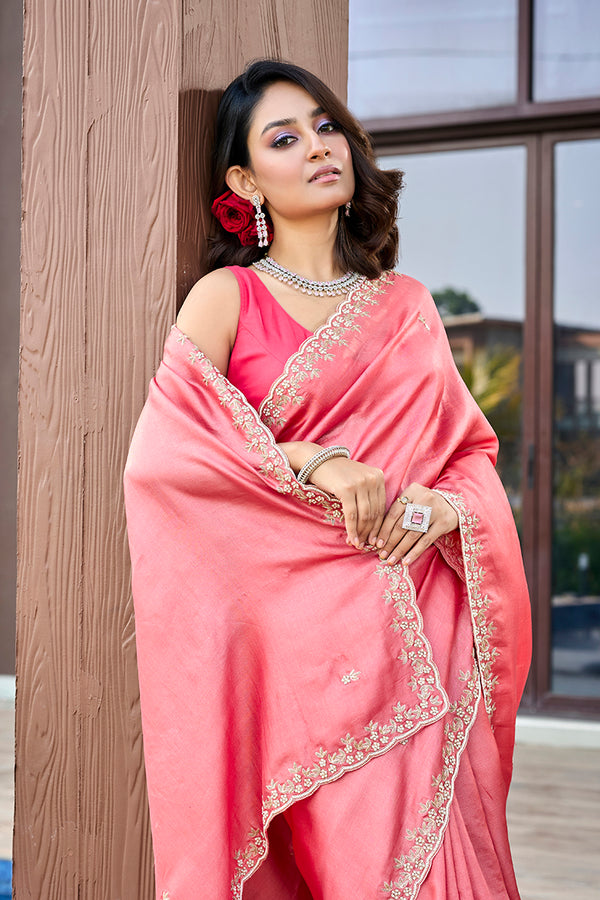 Cerise Pink Pure Tussar Saree