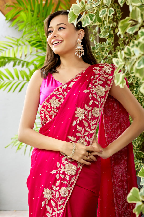 Red Semi Satin Saree