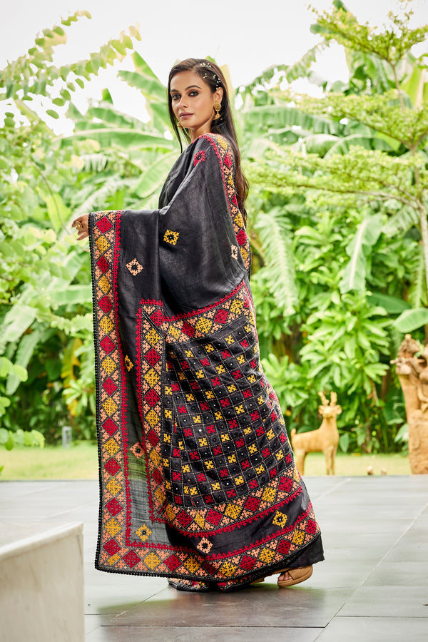 Black Pure Tussar Saree