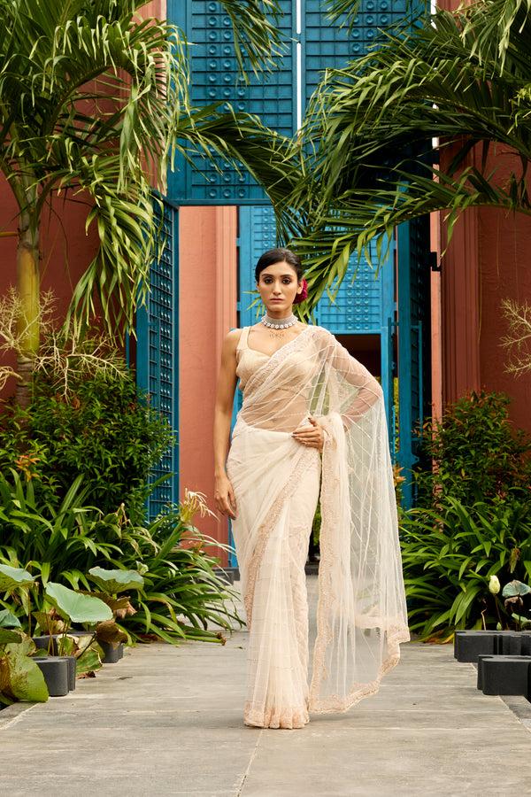 Off White Fancy Net Saree