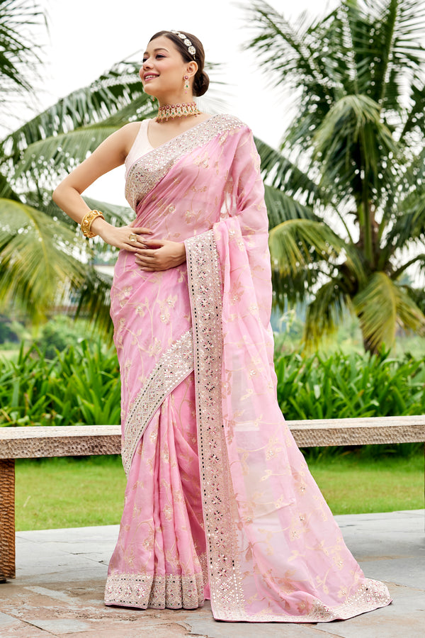 Pink Gotta Patti Work Saree