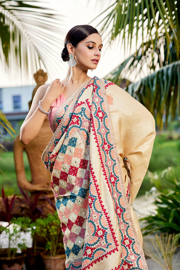 Off White Pure Tussar Saree