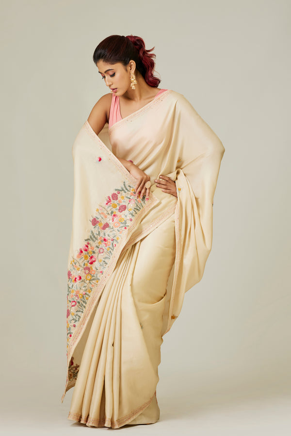 Off White Embroidered Saree