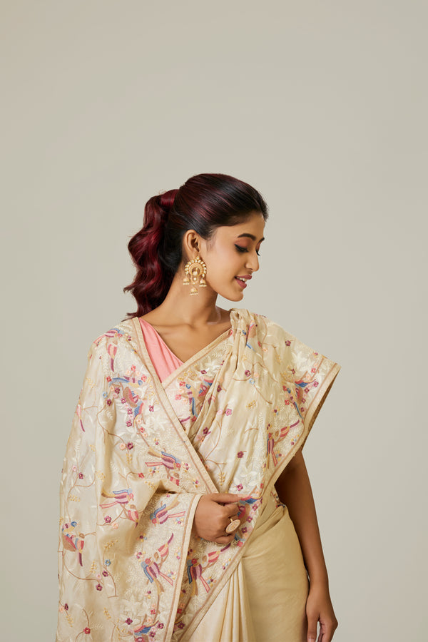 Off White  Tussar Jal Pattern Saree