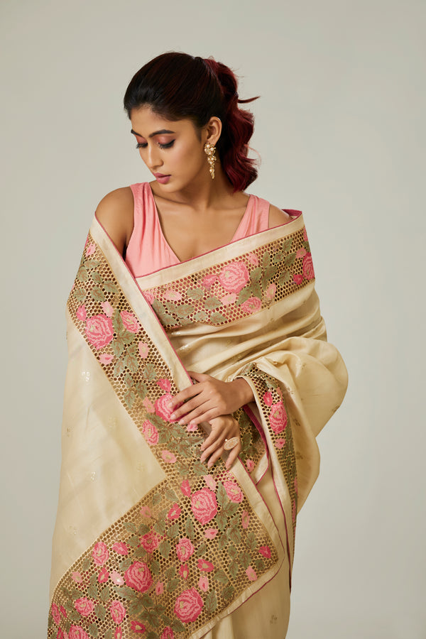 Off White Semi Tussar Saree