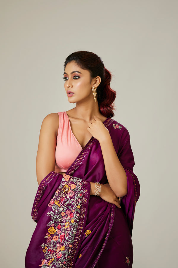 Mulberry Color Tussar Saree