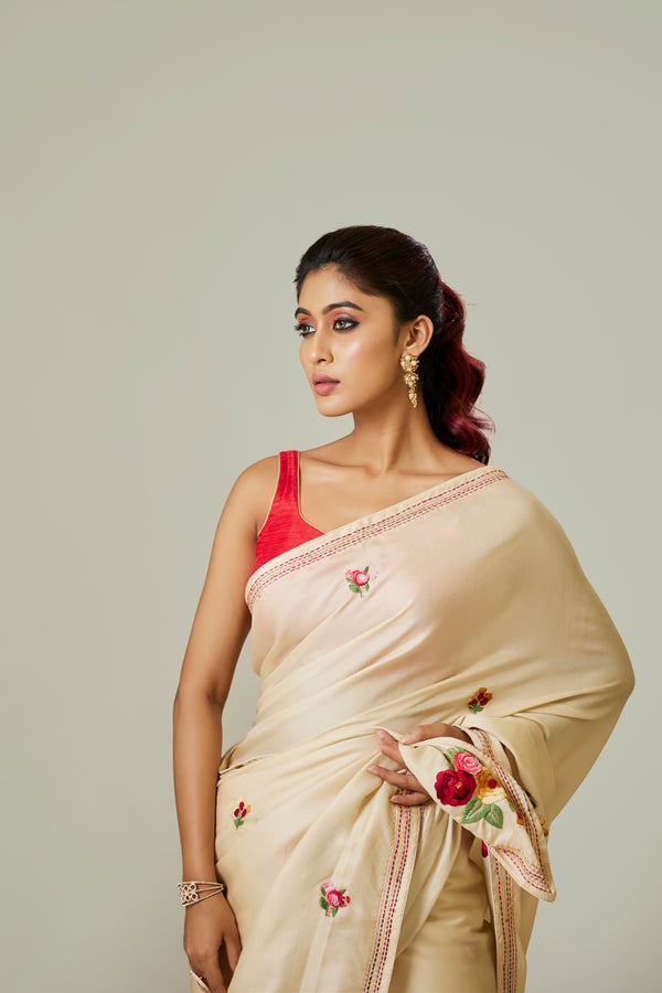 Off White Semi Tussar Saree