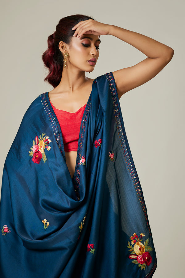 Blue Semi Tussar Saree