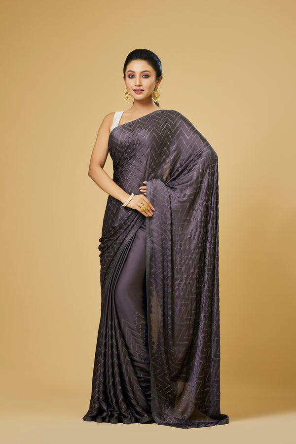 Grey Satin Georgette Saree