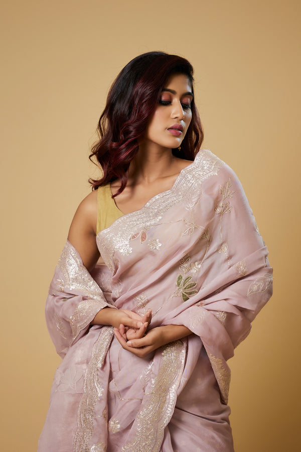 Light Pink Georgette Organza Saree