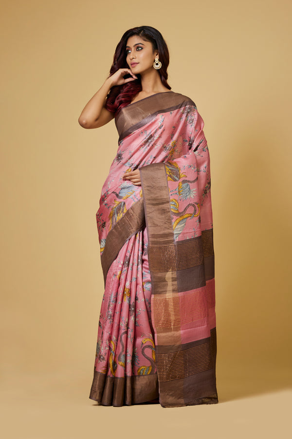 New York Pink Tussar Saree