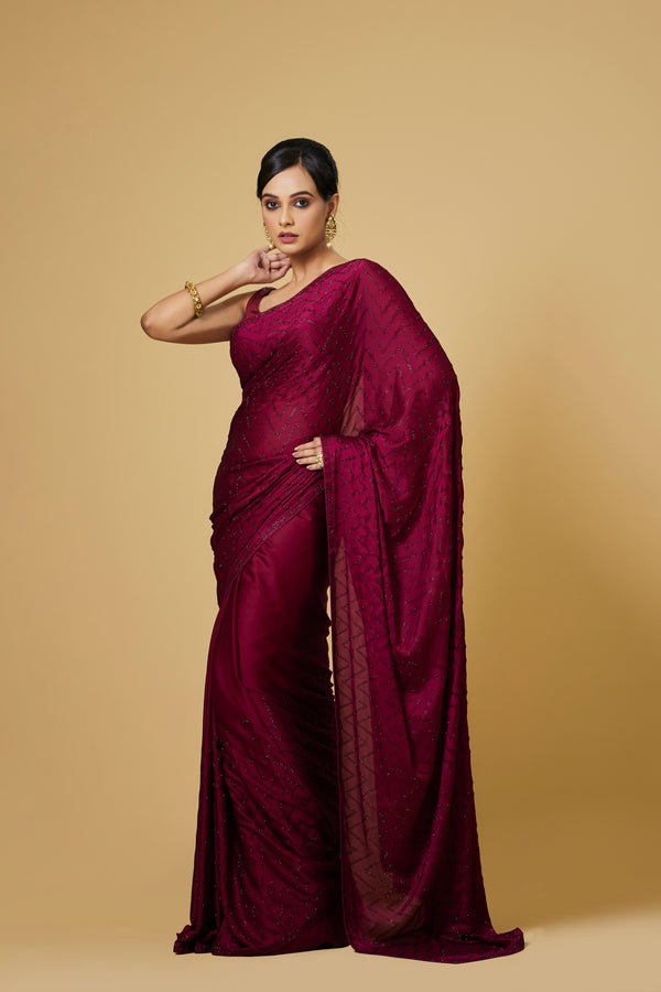 Maroon Satin Georgette Saree