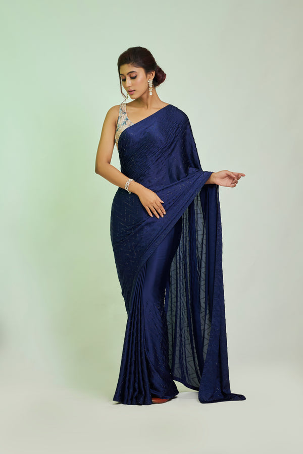 Blue Satin Georgette Saree