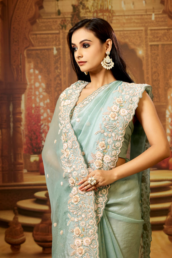 Blue Hued 3D Work Saree