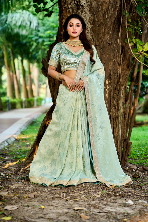 Green Jacquard Tissue Saree