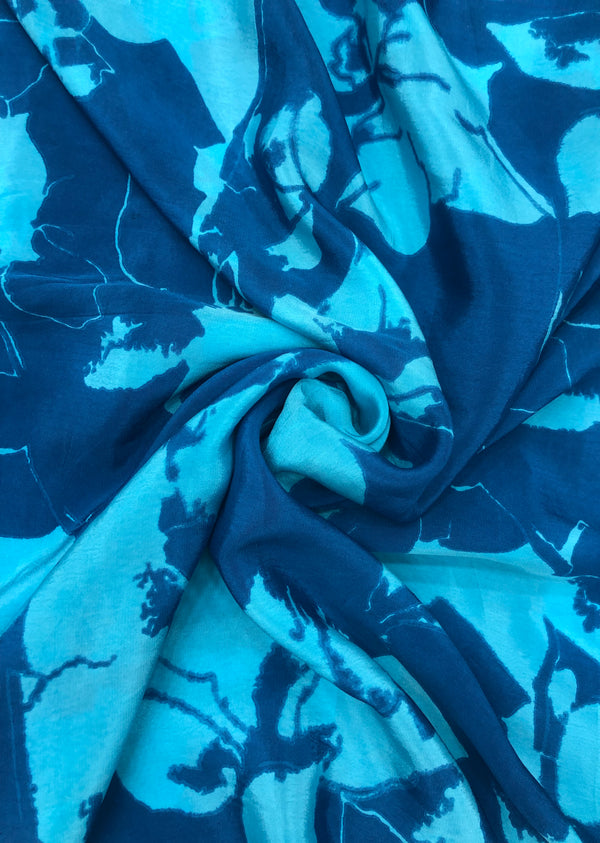 Blue Flower Printed Crepe