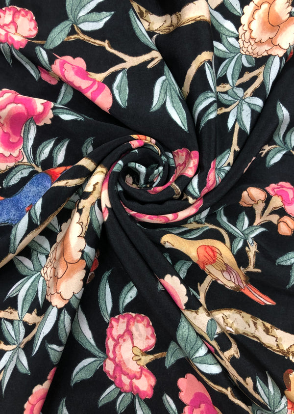 Black Flower Printed Crepe