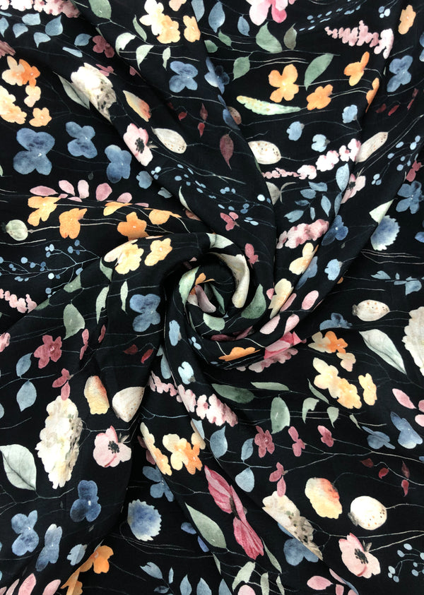 Black Flower Printed Crepe