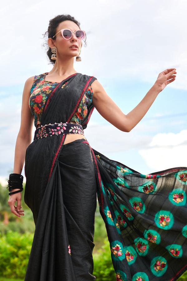 Black Tussar Saree with Dye Work