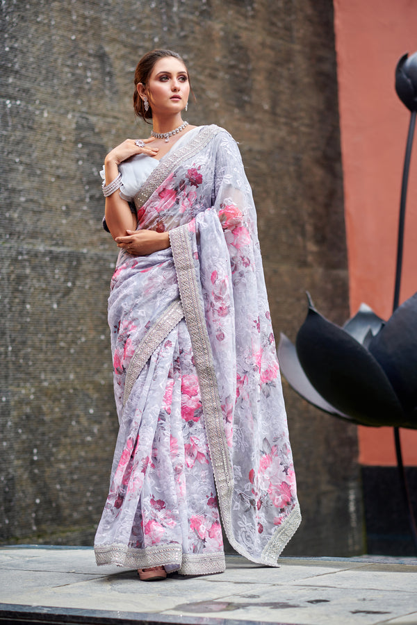 Mauve Fancy Organza Saree