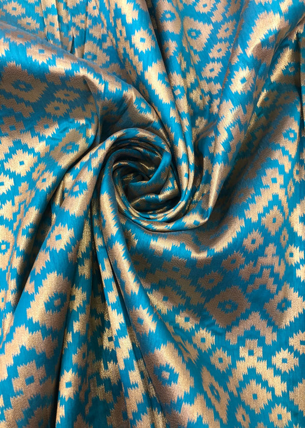 Blue  Abstract Motif Brocade