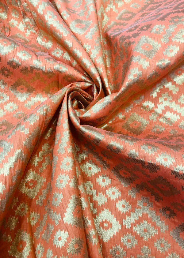 Peach Abstract Motif Brocade