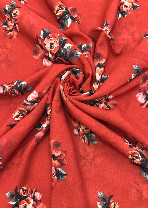 Red Floral Print Georgette