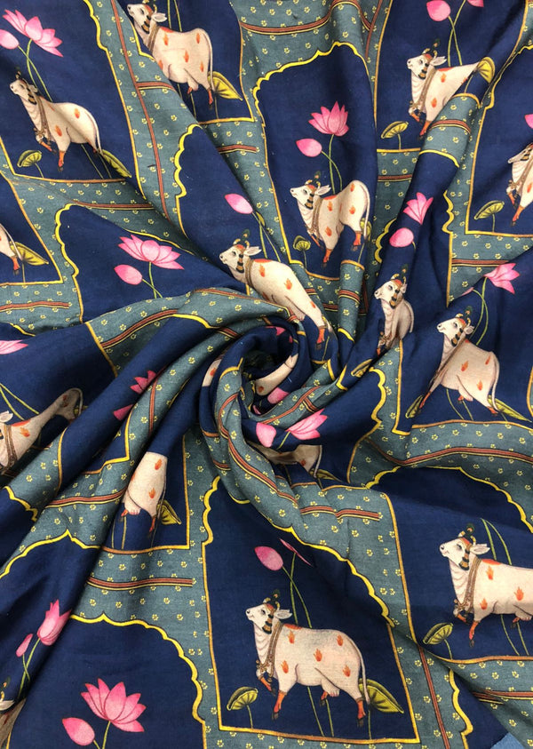 Blue Pichwai Print Muslin