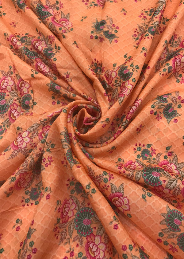 Peach Floral Print Chanderi