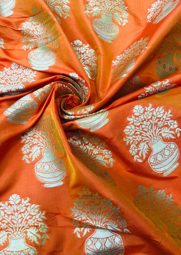 Orange Floral Motif Brocade