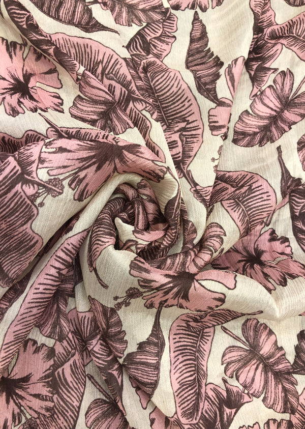 Peach Floral Print Chinon Chiffon