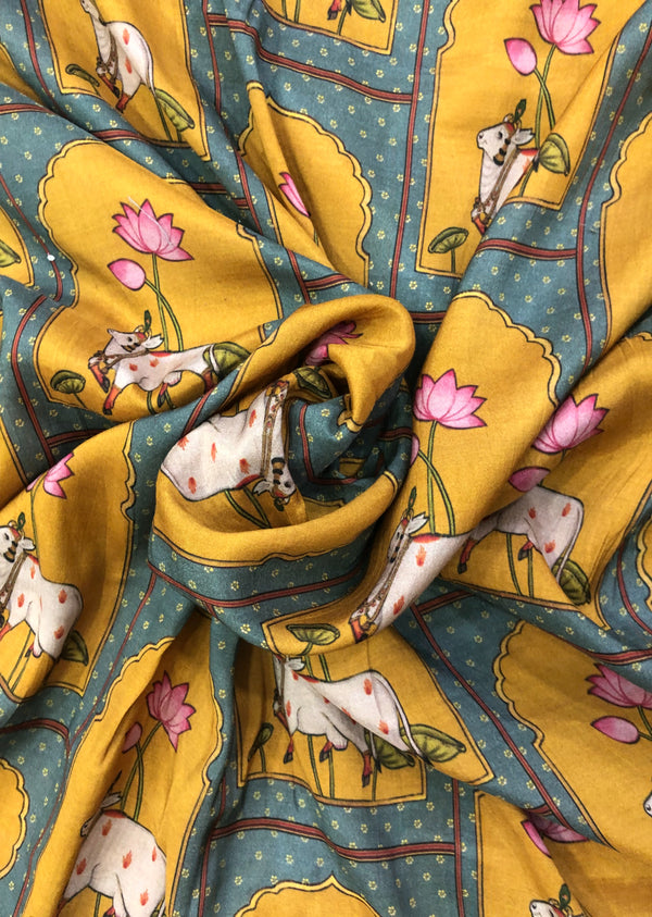 Mustard Pichwai Print Muslin