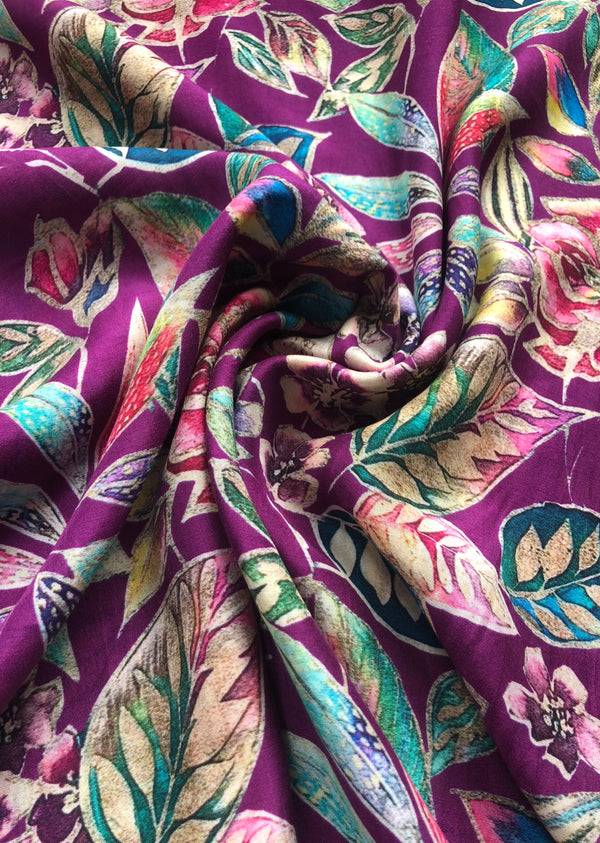 Purple Floral Print Muslin