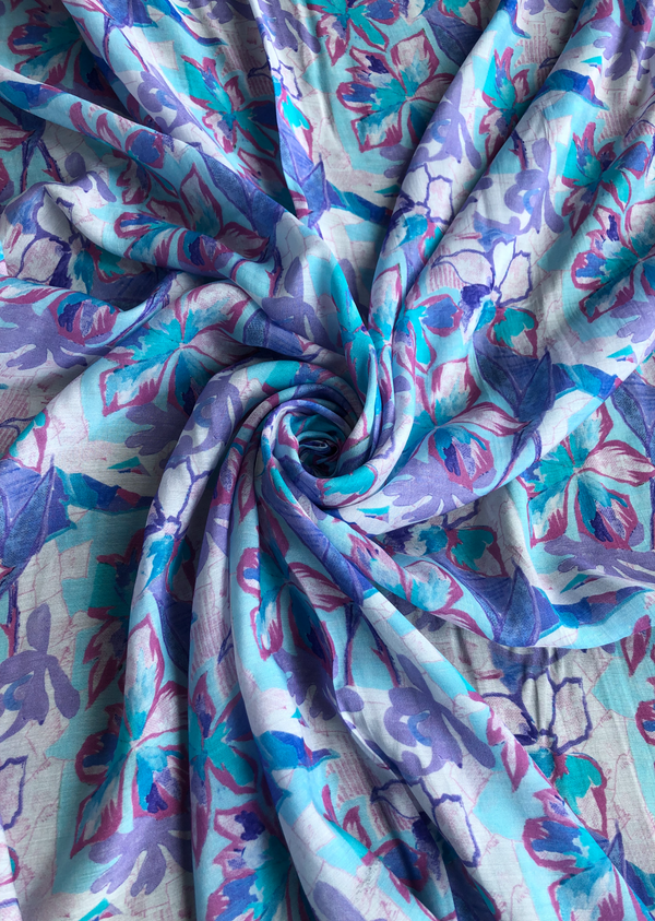 Blue Floral Print Muslin