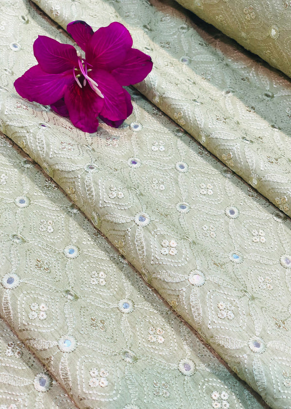 Pista Green Embroidered Raw Silk