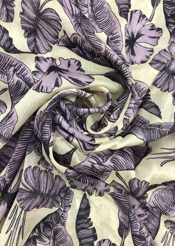 Lavender  Floral Print Chinon Chiffon